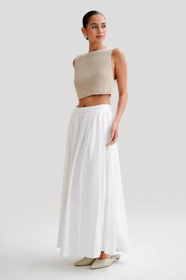 Women Meshki Bottoms Clarence Linen ALine Maxi Skirt 8211 White