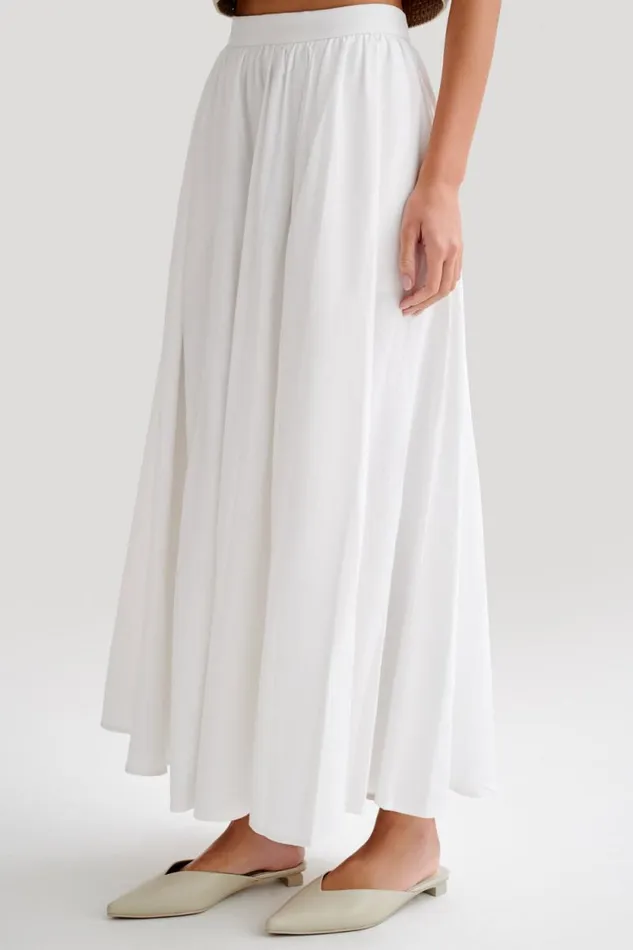 Women Meshki Bottoms Clarence Linen ALine Maxi Skirt 8211 White