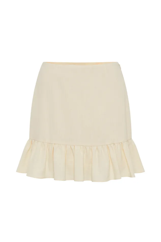 Women Meshki Bottoms Delfina Linen Mini Skirt With Ruffle 8211 Lemon Sherbet