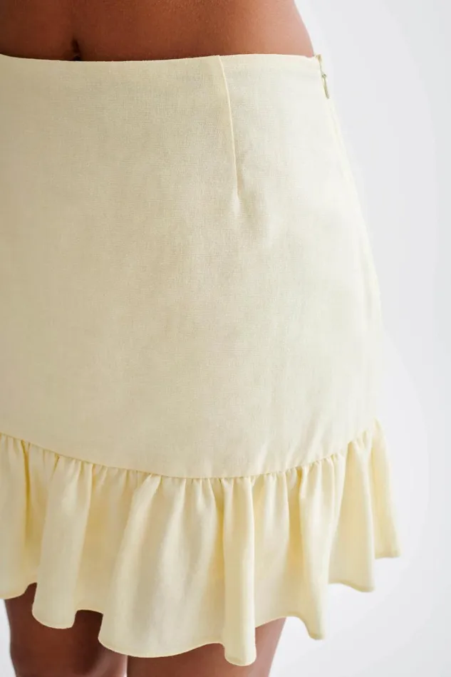 Women Meshki Bottoms Delfina Linen Mini Skirt With Ruffle 8211 Lemon Sherbet