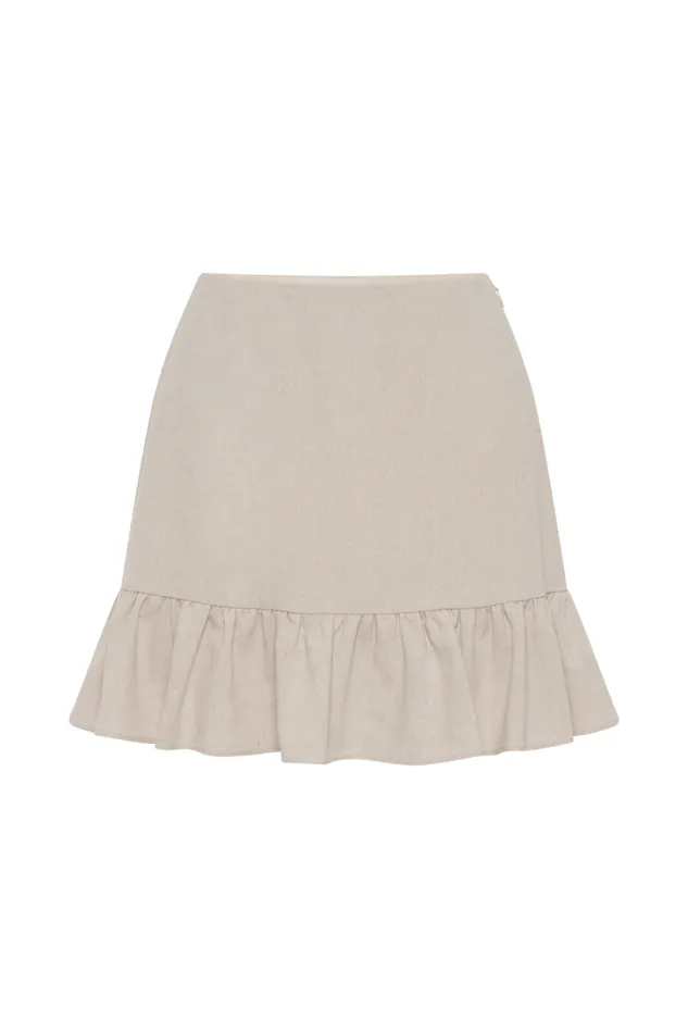 Women Meshki Bottoms Delfina Linen Mini Skirt With Ruffle 8211 Natural