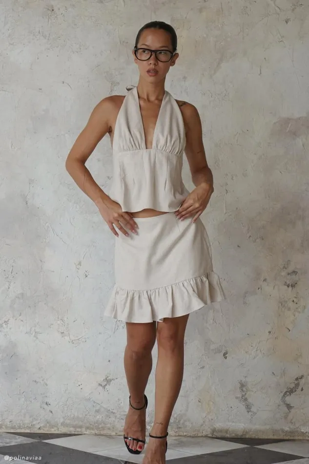 Women Meshki Bottoms Delfina Linen Mini Skirt With Ruffle 8211 Natural