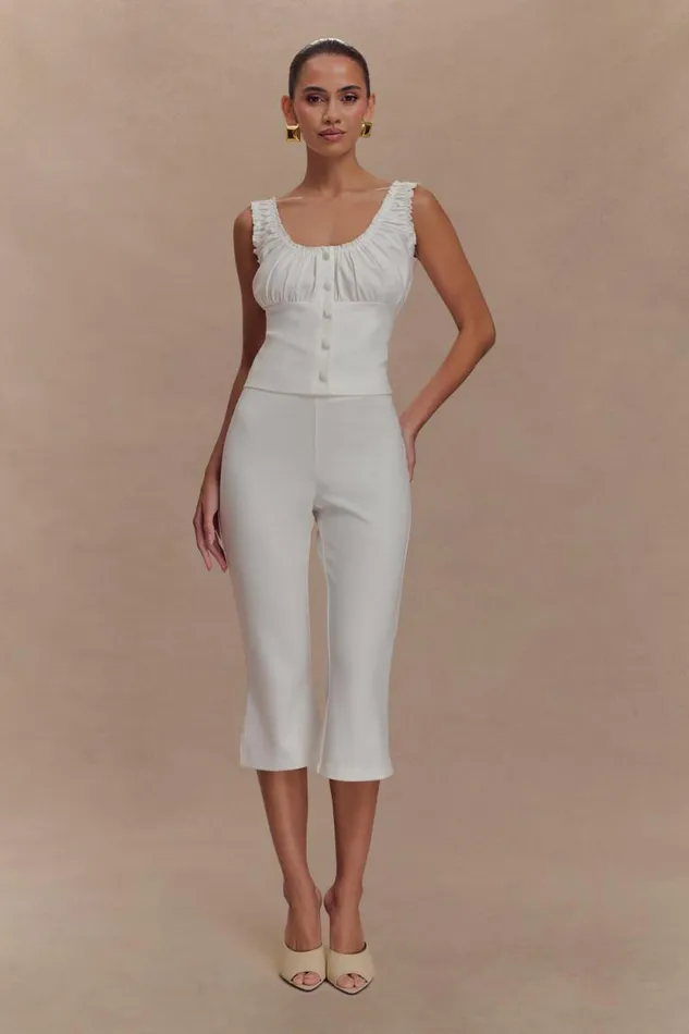 Women Meshki Bottoms Layla Flared Crepe Capri Pants 8211 White