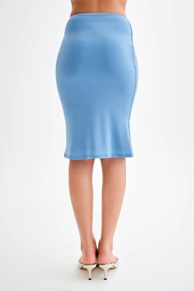 Women Meshki Bottoms Mara Slinky Knee Length Skirt 8211 Iris Blue