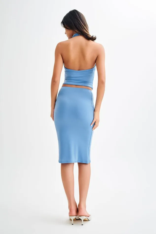 Women Meshki Bottoms Mara Slinky Knee Length Skirt 8211 Iris Blue