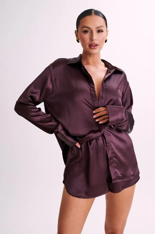 Women Meshki Bottoms Meera Satin Shorts 8211 Plum