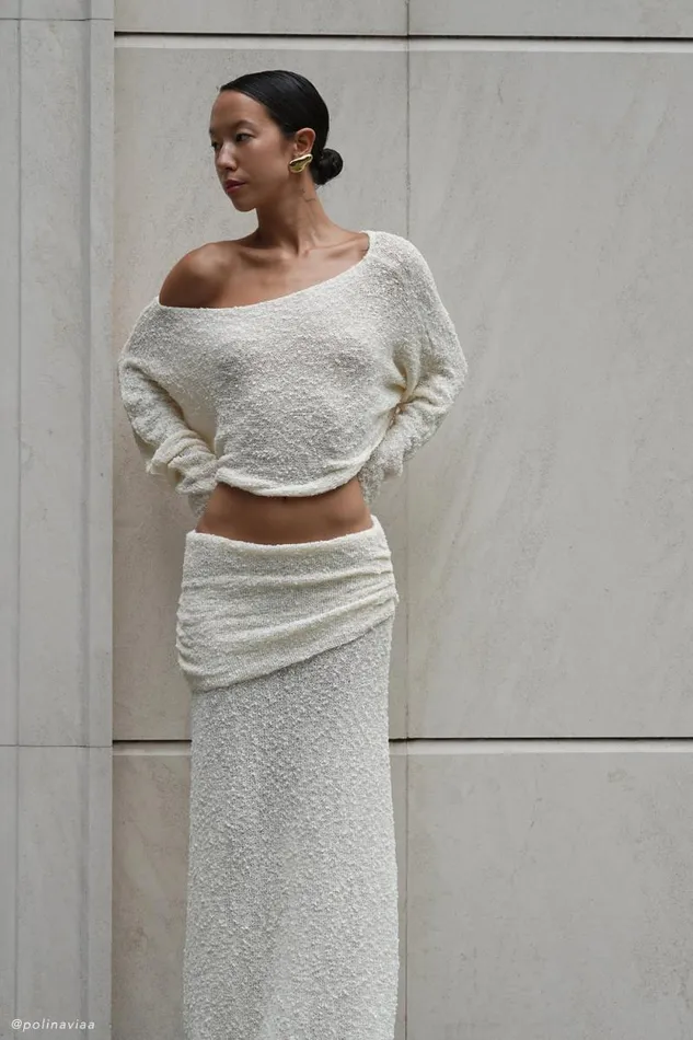 Women Meshki Bottoms Petra Ruched Knit Maxi Skirt 8211 Ivory