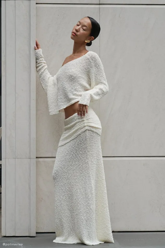 Women Meshki Bottoms Petra Ruched Knit Maxi Skirt 8211 Ivory