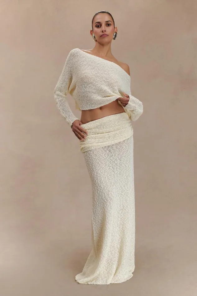 Women Meshki Bottoms Petra Ruched Knit Maxi Skirt 8211 Ivory