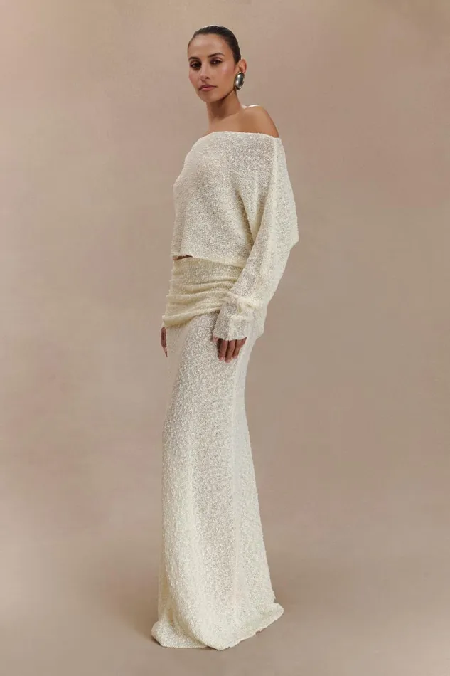 Women Meshki Bottoms Petra Ruched Knit Maxi Skirt 8211 Ivory