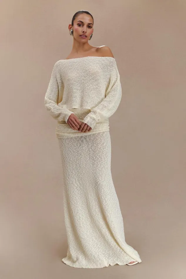 Women Meshki Bottoms Petra Ruched Knit Maxi Skirt 8211 Ivory