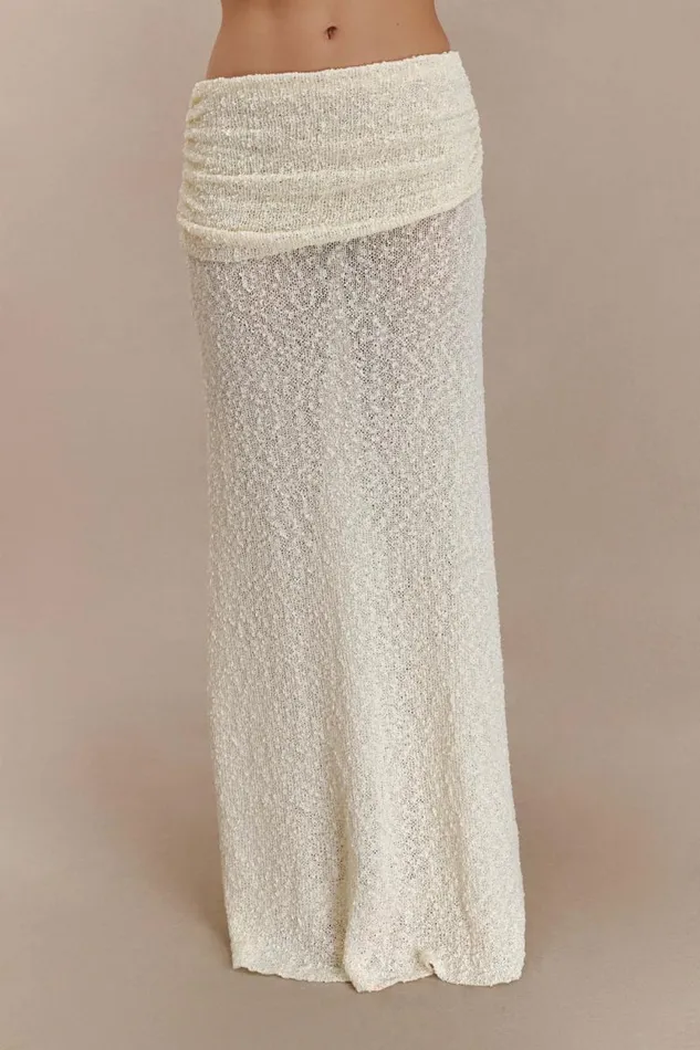 Women Meshki Bottoms Petra Ruched Knit Maxi Skirt 8211 Ivory