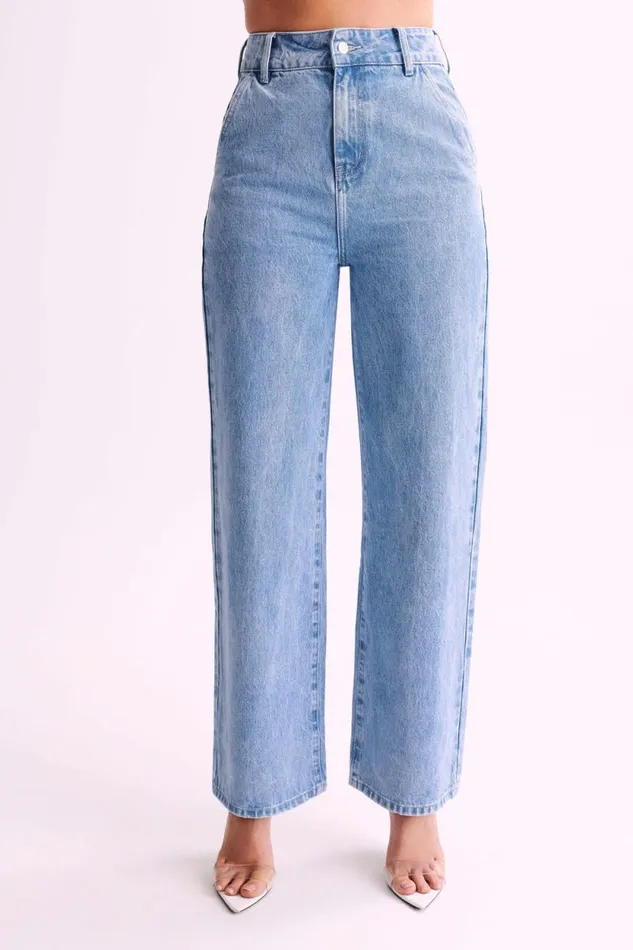Women Meshki Bottoms Roxy Wide Leg High Waist Denim Jeans 8211 Mid Blue