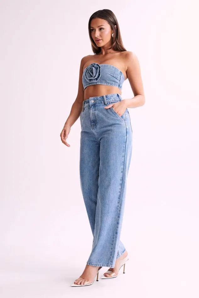 Women Meshki Bottoms Roxy Wide Leg High Waist Denim Jeans 8211 Mid Blue