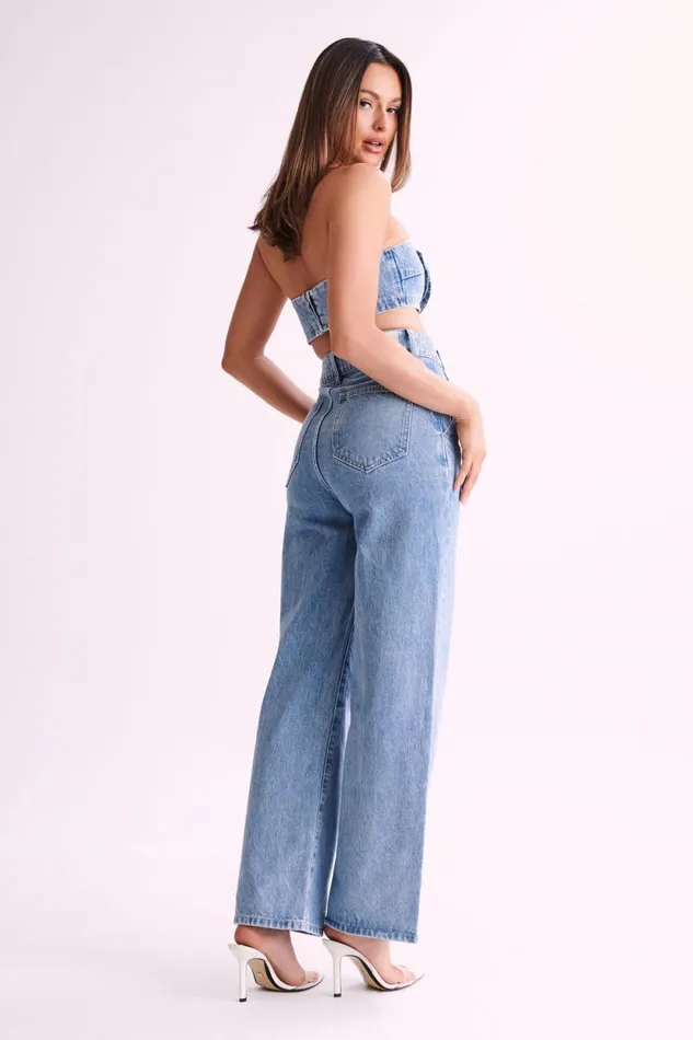 Women Meshki Bottoms Roxy Wide Leg High Waist Denim Jeans 8211 Mid Blue