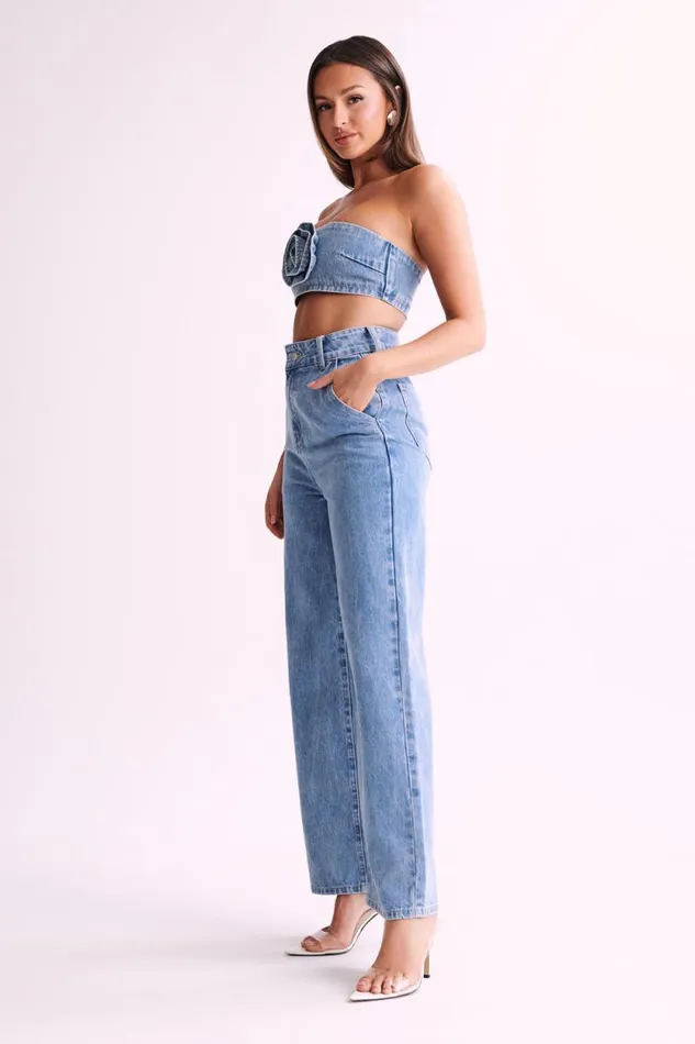 Women Meshki Bottoms Roxy Wide Leg High Waist Denim Jeans 8211 Mid Blue