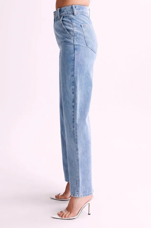 Women Meshki Bottoms Roxy Wide Leg High Waist Denim Jeans 8211 Mid Blue