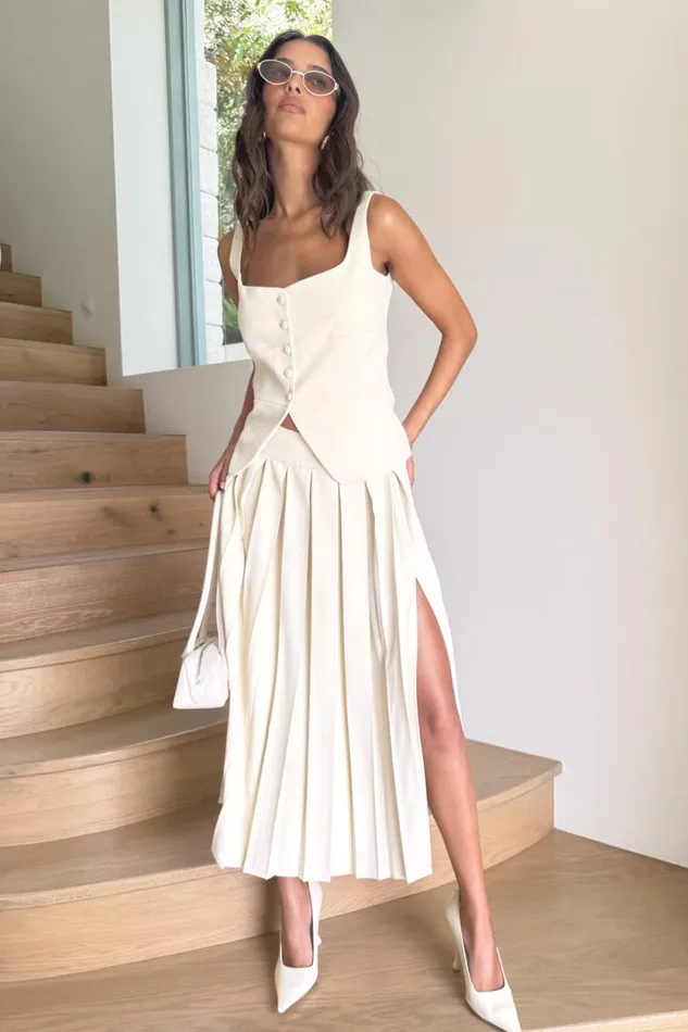 Women Meshki Bottoms Sunny Pleated Midi Skirt 8211 Ivory