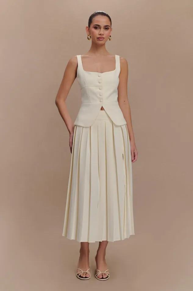 Women Meshki Bottoms Sunny Pleated Midi Skirt 8211 Ivory