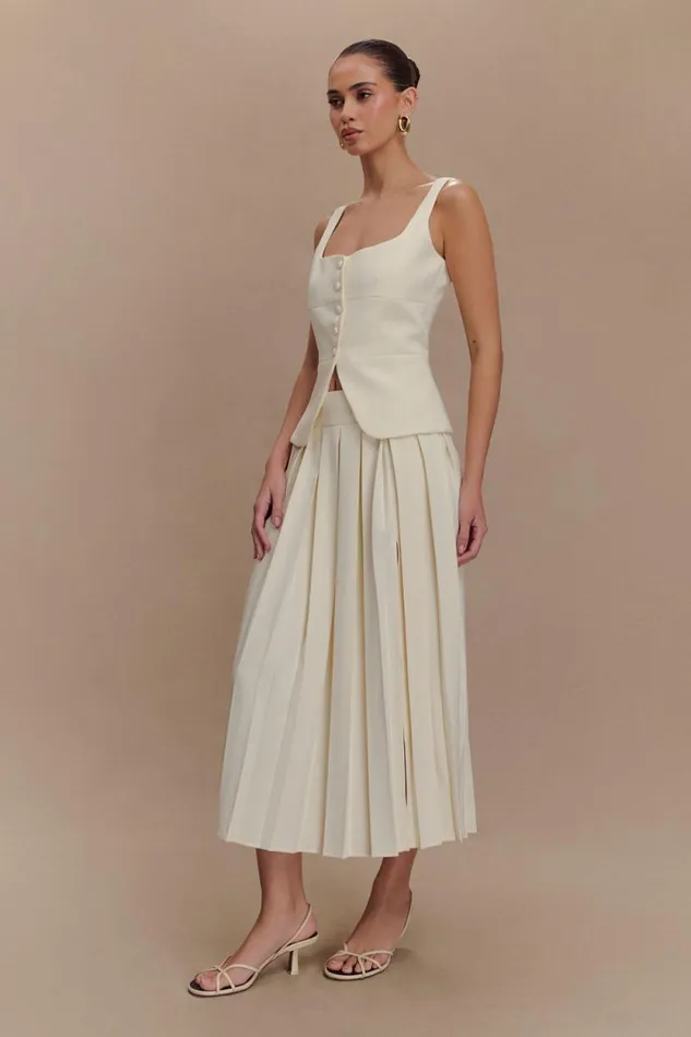 Women Meshki Bottoms Sunny Pleated Midi Skirt 8211 Ivory