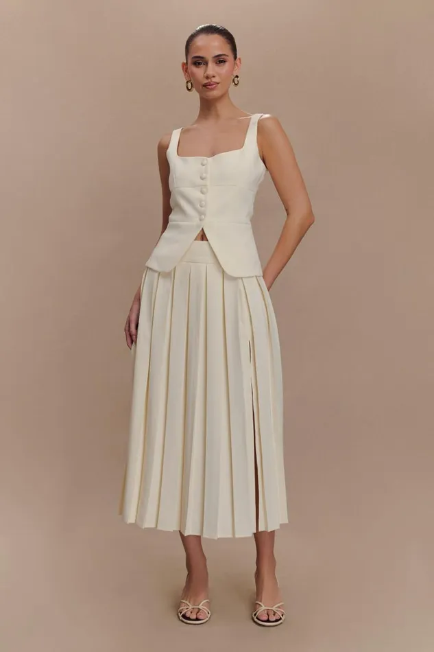 Women Meshki Bottoms Sunny Pleated Midi Skirt 8211 Ivory