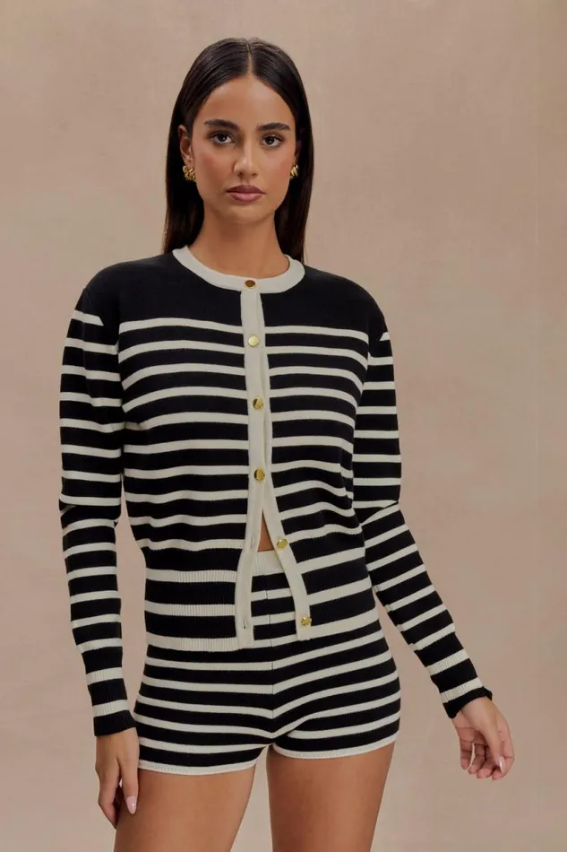 Women Meshki Bottoms Tabitha Stripe Knit Shorts 8211 BlackWhite