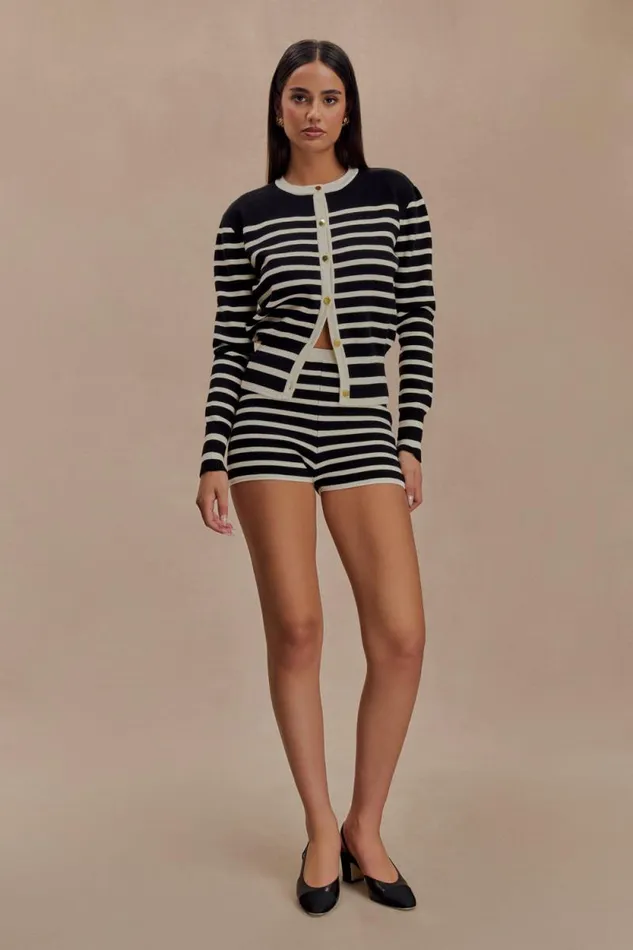 Women Meshki Bottoms Tabitha Stripe Knit Shorts 8211 BlackWhite