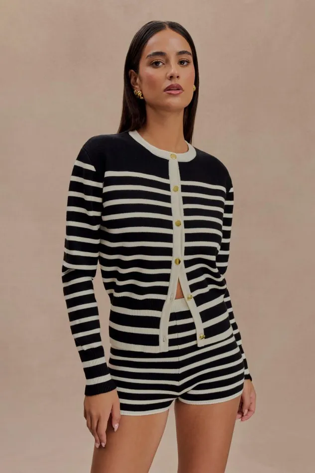 Women Meshki Bottoms Tabitha Stripe Knit Shorts 8211 BlackWhite