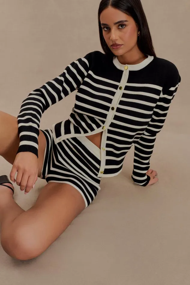 Women Meshki Bottoms Tabitha Stripe Knit Shorts 8211 BlackWhite