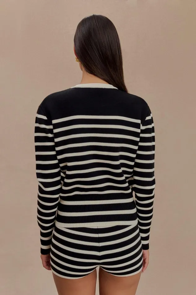 Women Meshki Bottoms Tabitha Stripe Knit Shorts 8211 BlackWhite