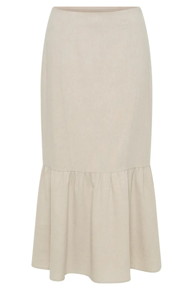 Women Meshki Bottoms Venezia Linen Midi Skirt With Ruffle 8211 Natural