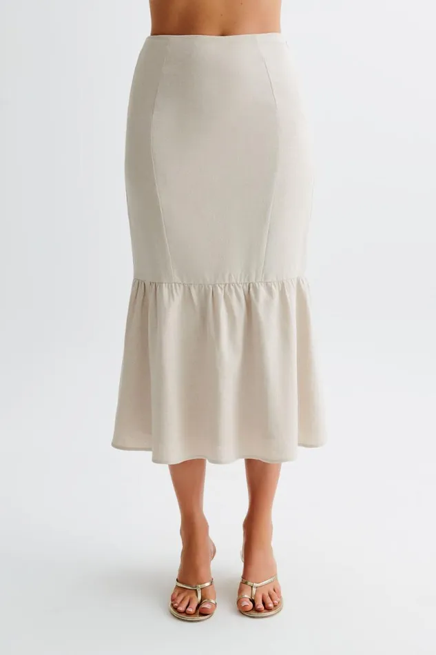 Women Meshki Bottoms Venezia Linen Midi Skirt With Ruffle 8211 Natural