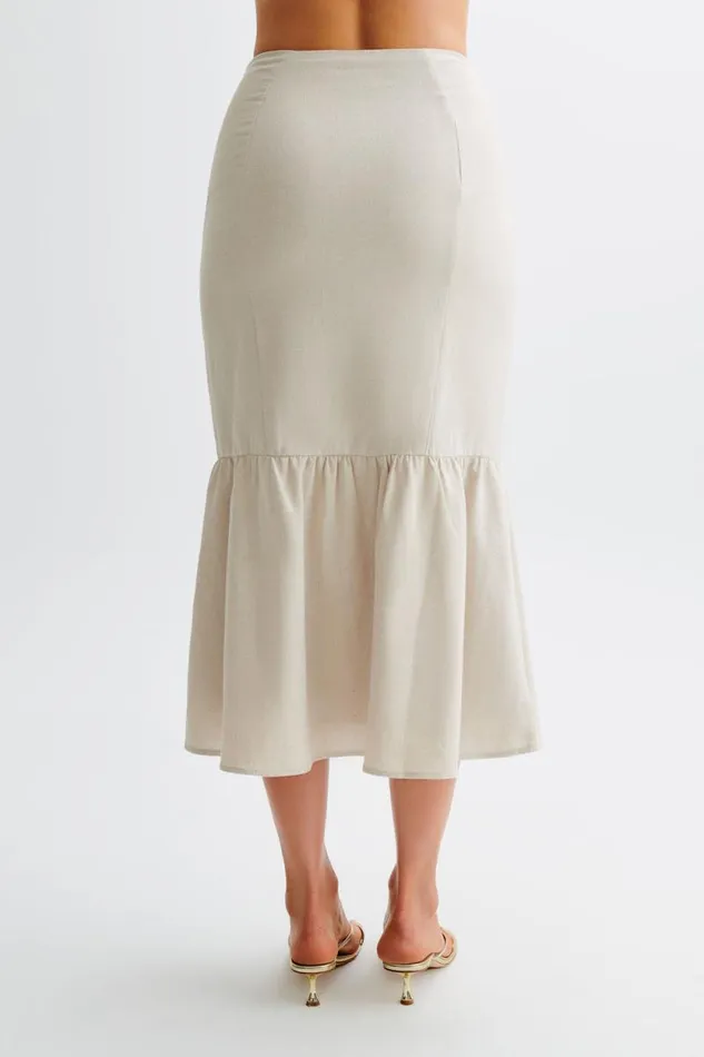 Women Meshki Bottoms Venezia Linen Midi Skirt With Ruffle 8211 Natural