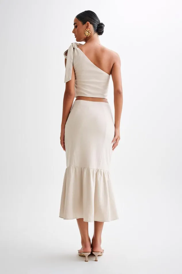 Women Meshki Bottoms Venezia Linen Midi Skirt With Ruffle 8211 Natural