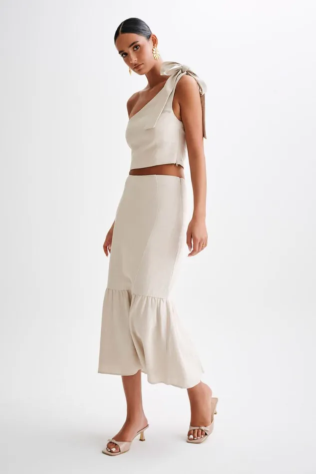 Women Meshki Bottoms Venezia Linen Midi Skirt With Ruffle 8211 Natural