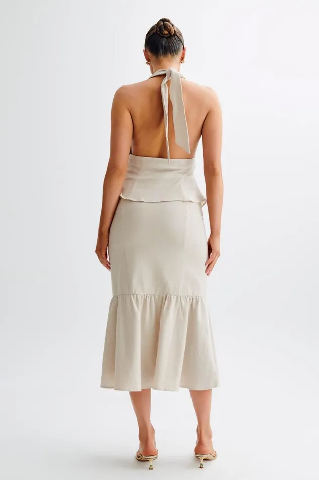 Women Meshki Bottoms Venezia Linen Midi Skirt With Ruffle 8211 Natural