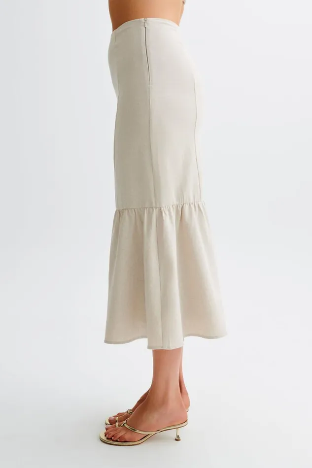 Women Meshki Bottoms Venezia Linen Midi Skirt With Ruffle 8211 Natural