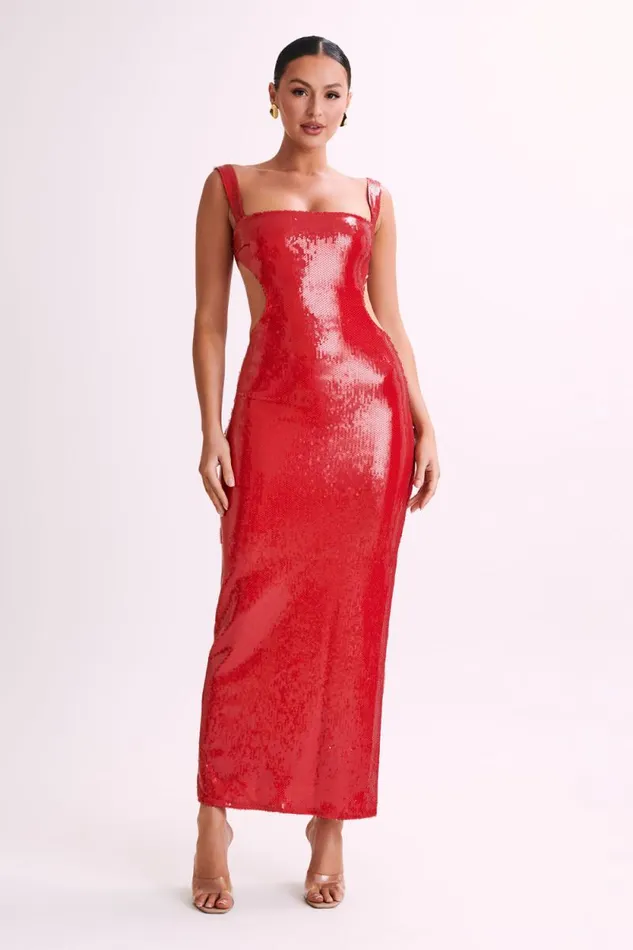 Women Meshki Dresses Adoria Sequin Cut Out Maxi Dress 8211 Red