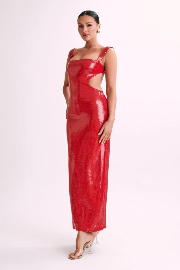 Women Meshki Dresses Adoria Sequin Cut Out Maxi Dress 8211 Red