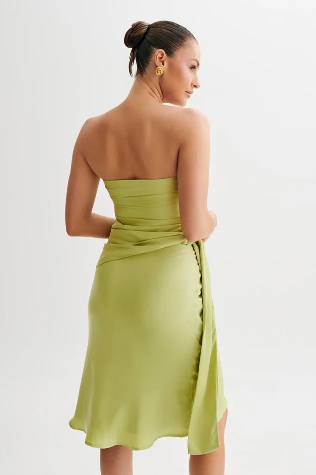 Women Meshki Dresses Allegra Satin Ruched Strapless Top 8211 Apple