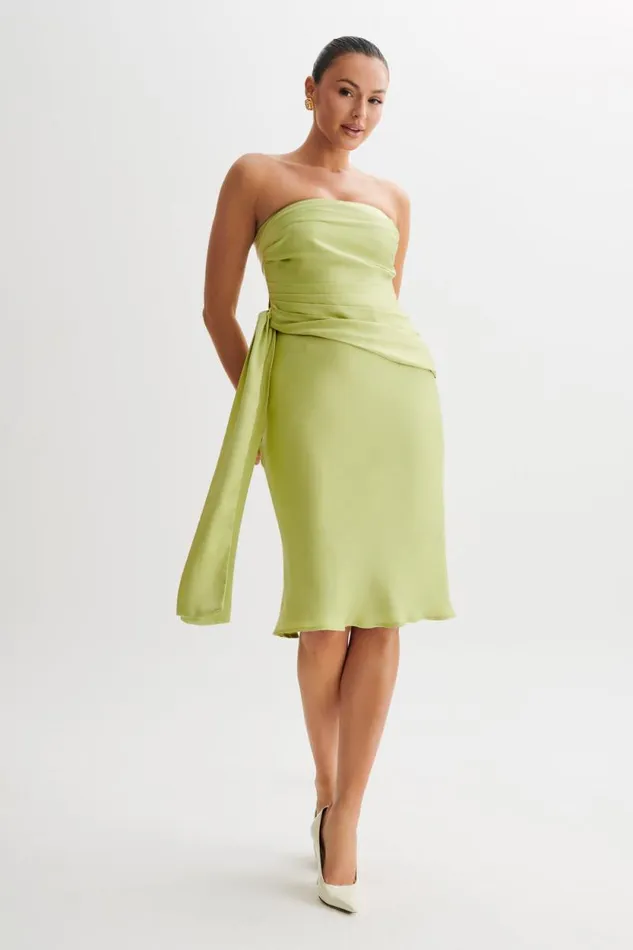Women Meshki Dresses Allegra Satin Ruched Strapless Top 8211 Apple