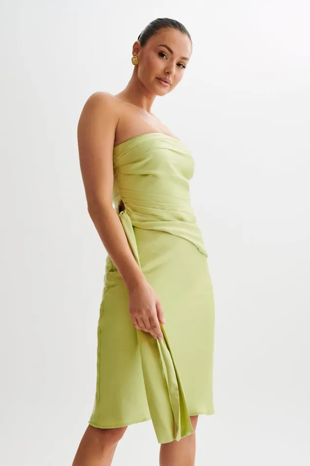 Women Meshki Dresses Allegra Satin Ruched Strapless Top 8211 Apple