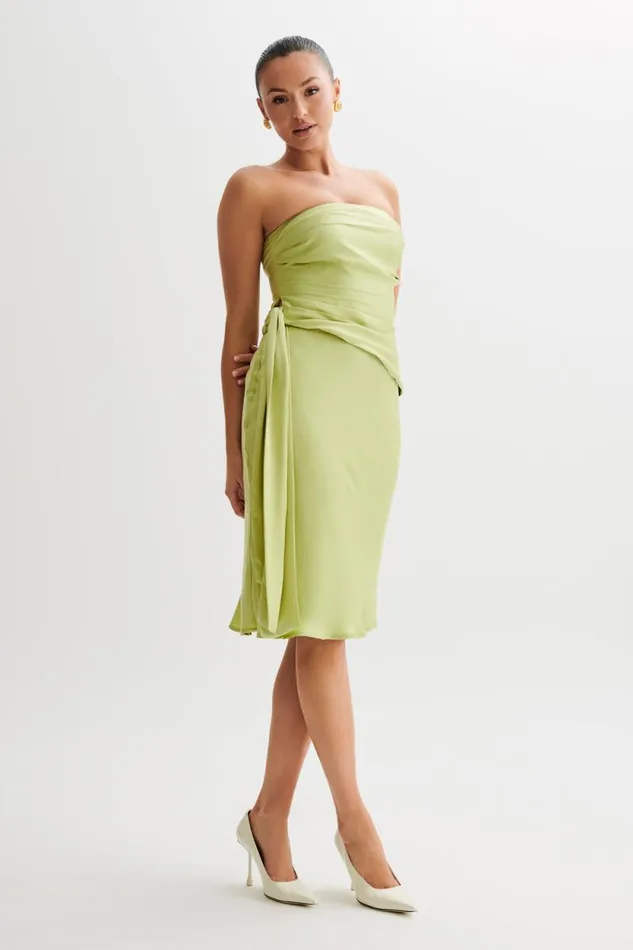 Women Meshki Dresses Allegra Satin Ruched Strapless Top 8211 Apple