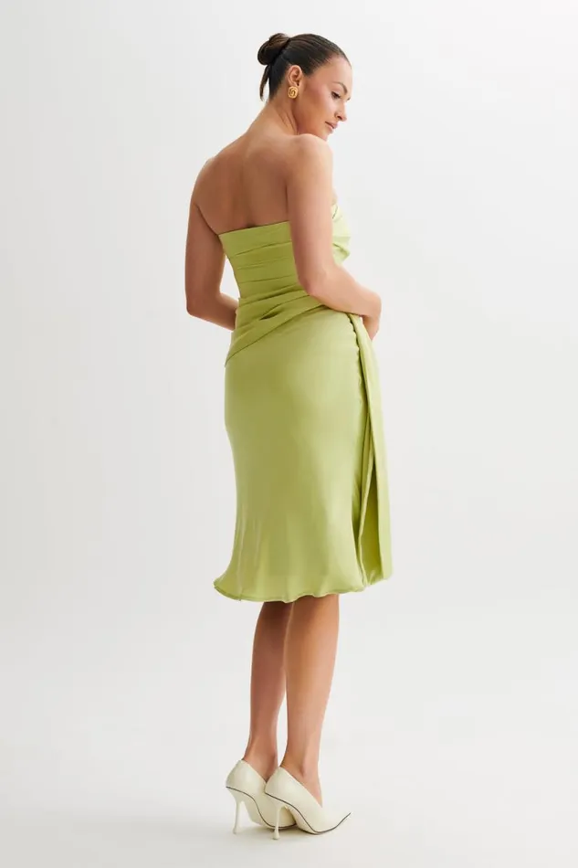 Women Meshki Dresses Allegra Satin Ruched Strapless Top 8211 Apple