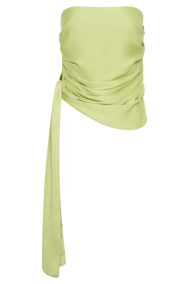 Women Meshki Dresses Allegra Satin Ruched Strapless Top 8211 Apple