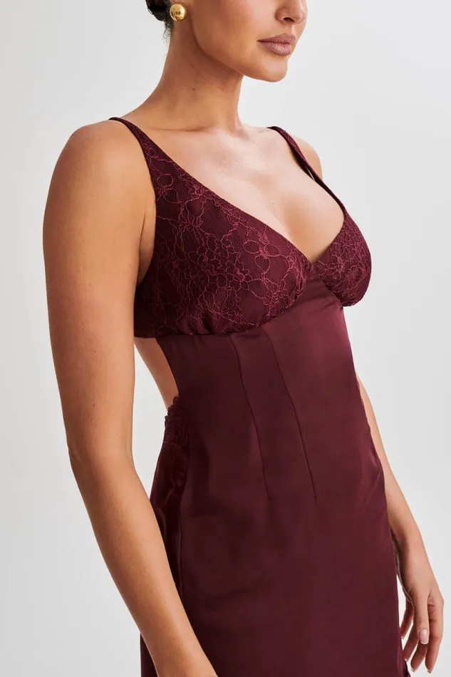 Women Meshki Dresses Alondra Satin Mini Dress With Lace 8211 Plum