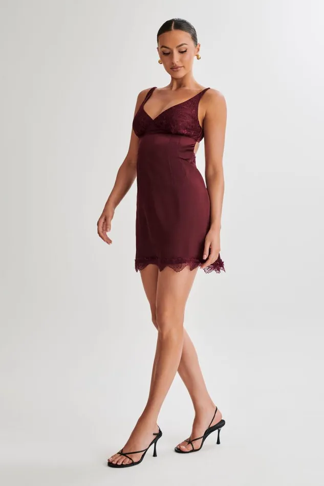 Women Meshki Dresses Alondra Satin Mini Dress With Lace 8211 Plum