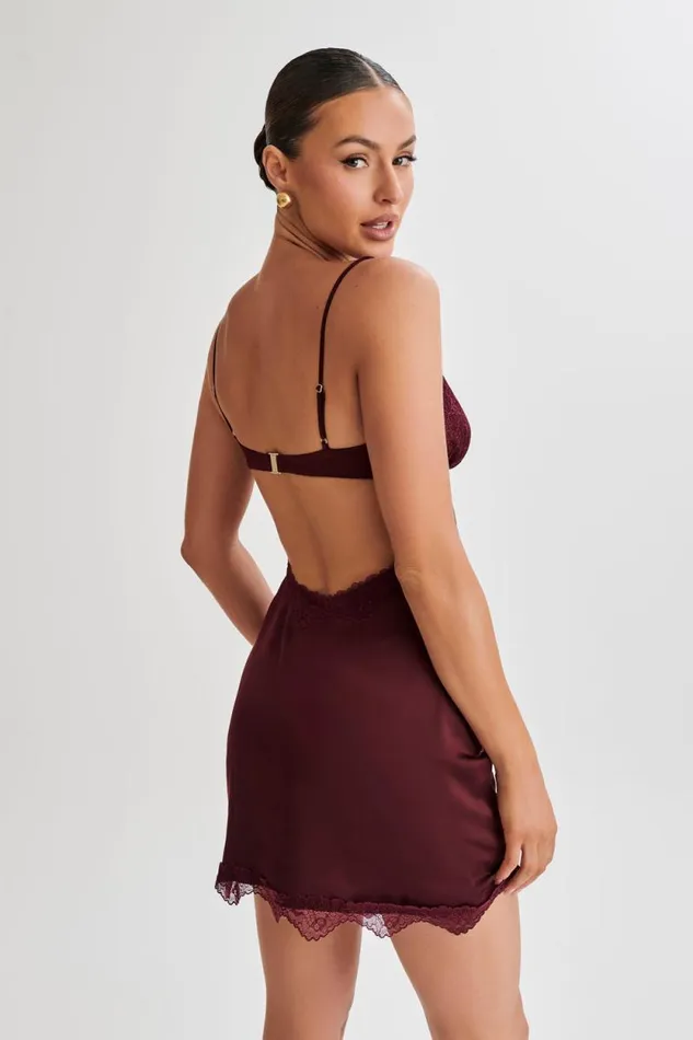 Women Meshki Dresses Alondra Satin Mini Dress With Lace 8211 Plum