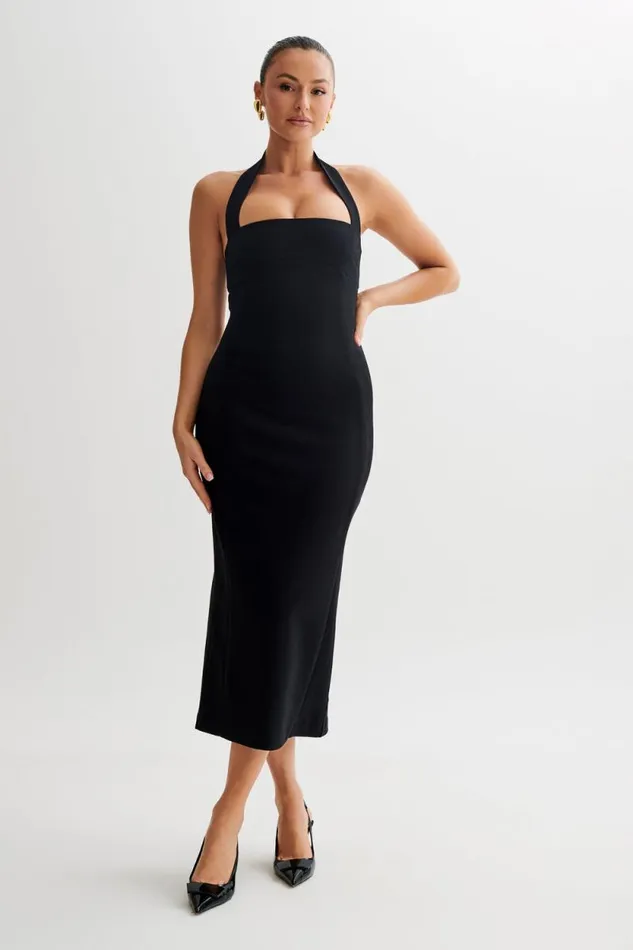 Women Meshki Dresses Amelita Suiting Halter Midi Dress 8211 Black