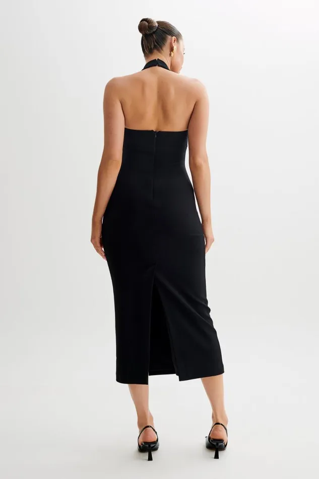 Women Meshki Dresses Amelita Suiting Halter Midi Dress 8211 Black